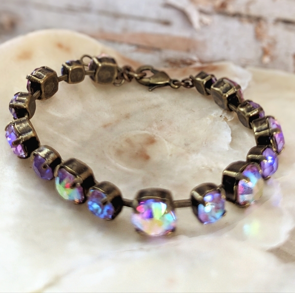 Swarovski Crystal Tanzanite Sparkles & Purple AB Tennis Classic Brass Bracelet - Picture 3 of 7